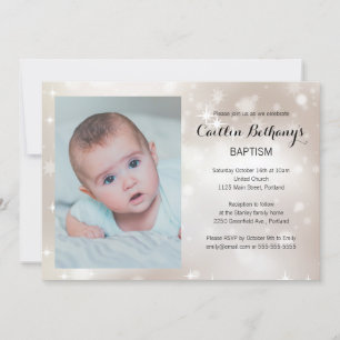 Gold Sparkle Photo Baby Baptism Christening Invitation