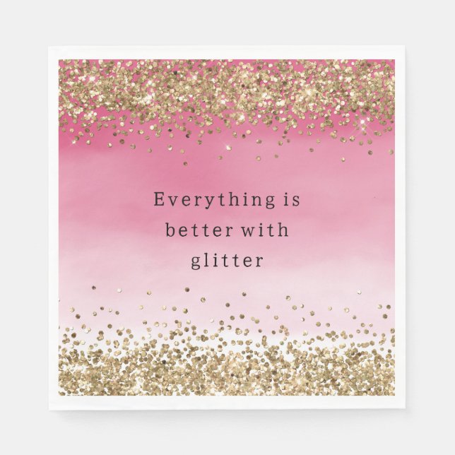 Gold Sparkle Pink Ombre Glitter Quote Napkin (Front)