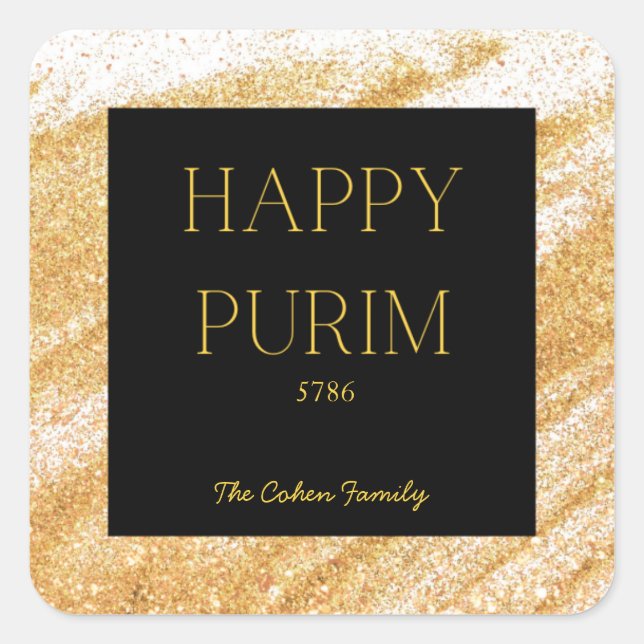 Gold Sparkle Purim Label (Front)
