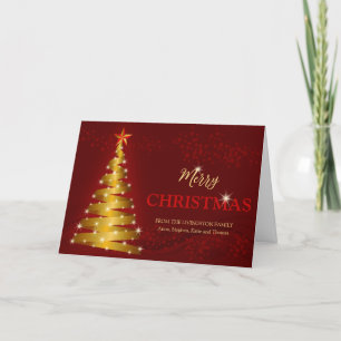 Gold Sparkle Ribbon Tree Christmas Card