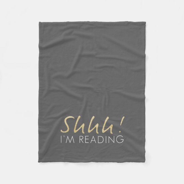 Gold Sparkle Shhh! I'm Reading Fleece Blanket (Front)
