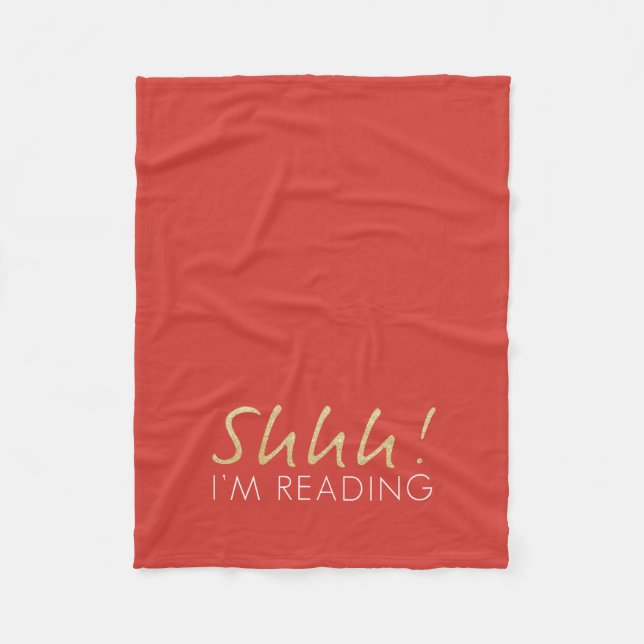 Gold Sparkle Shhh! I'm Reading Fleece Blanket (Front)