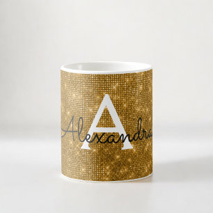 Gold Sparkle Shimmer Monogram Name & Initial Coffee Mug