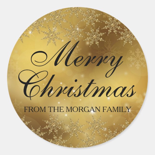 Gold Sparkle Snowflake Christmas Holiday Sticker (Front)