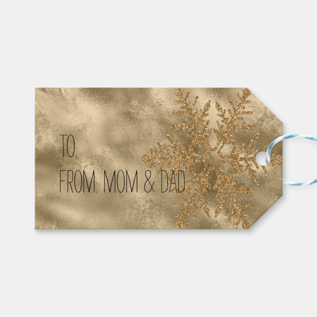 Gold Sparkle Snowflake Glitter   Gift Tags (Front (Horizontal))