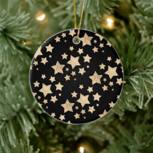 Gold sparkle Star Christmas Holiday black Ceramic Ornament