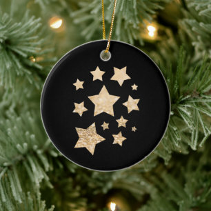 Gold sparkle Star Christmas Holiday black Ceramic Ornament