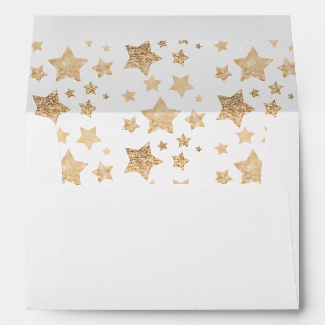 Gold sparkle Star Christmas Holiday white Envelope (Back (Bottom))