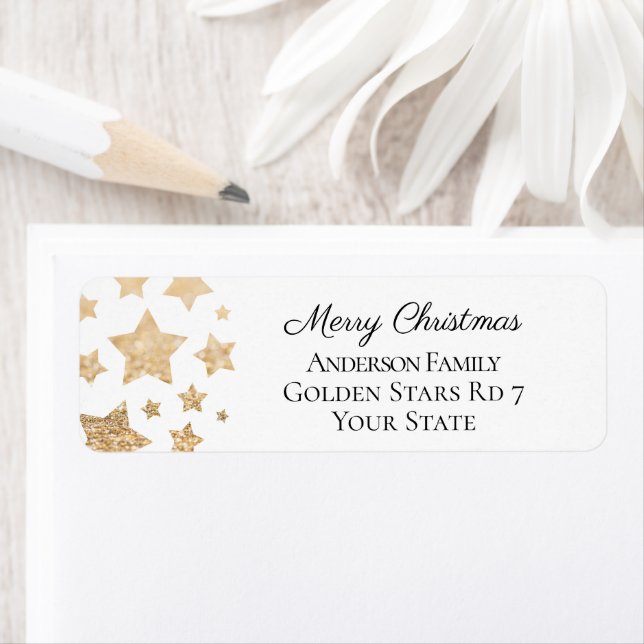 Gold sparkle Star Christmas Holiday white Return Address Label (Insitu)