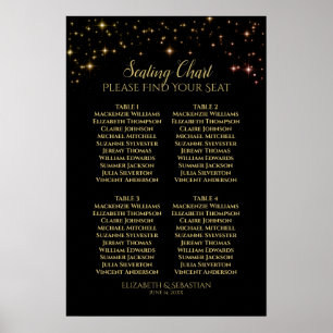 Gold Sparkle Stars 4 Table Wedding Seating Chart