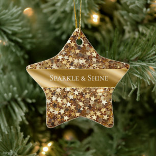 Gold Sparkle Stars Ceramic Ornament