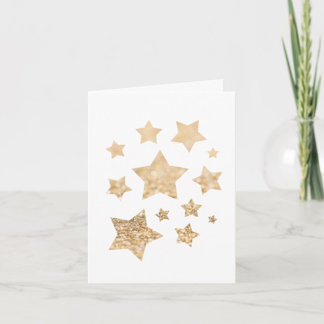 Gold sparkle Stars Merry Christmas Holiday white Card (Front)