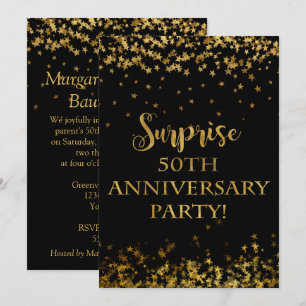 Gold Sparkle Stars Text 50th Anniversary Invitation