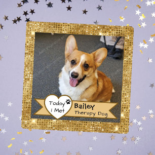 Gold Sparkle Therapy Dog Today I Met Visit Square Sticker