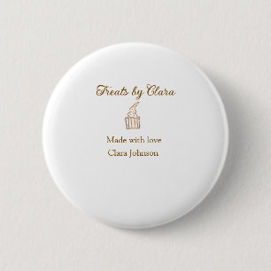 Gold sparkle treats bakery made with love add name 6 cm round badge