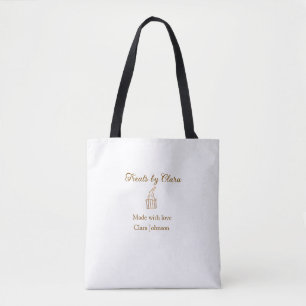 Gold sparkle treats bakery made with love add name tote bag