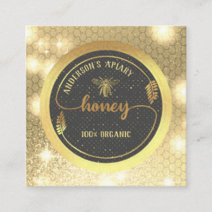 Gold sparkle vintage elegant honey branch logo square business card