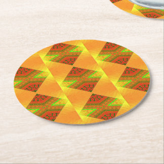 Gold sparkle with diamond pattern round paper coaster