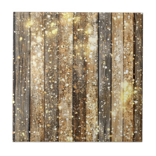 Gold Sparkle Wood Pattern Ceramic Tile