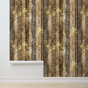 Gold Sparkle Wood Pattern Wallpaper