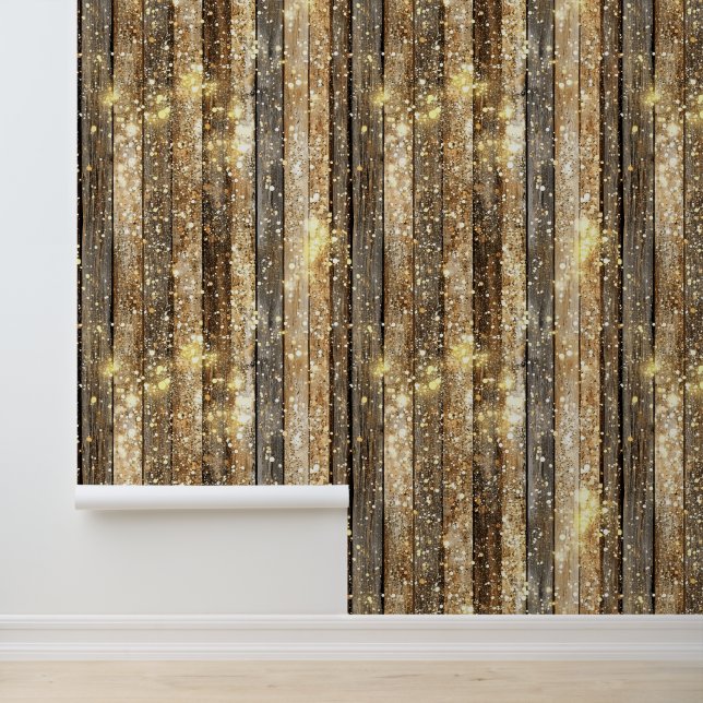 Gold Sparkle Wood Pattern Wallpaper (Application)