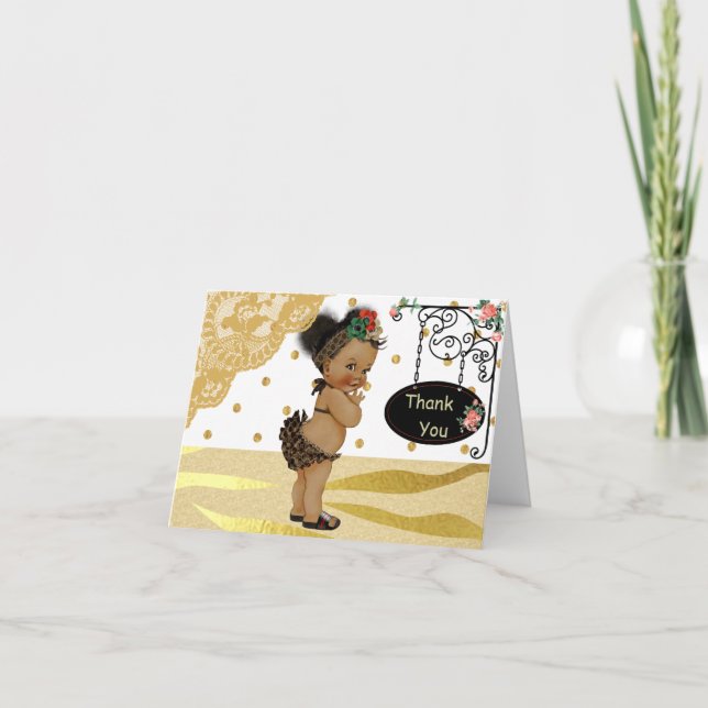 Gold Sparkle Zebra Print Baby Shower Thank You Card (Front)