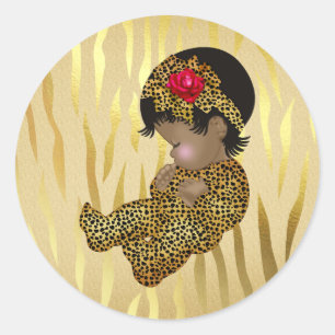 Gold Sparkle Zebra Print with Sleeping Baby Classic Round Sticker
