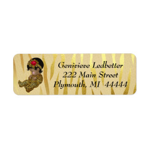 Gold Sparkle Zebra Print with Sleeping Baby Return Address Label