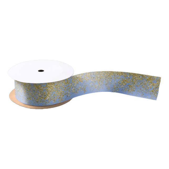 Gold Sparkled Serenity Blue Ribbon Satin Ribbon (Spool)