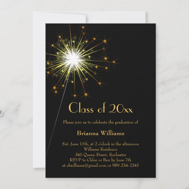 Gold Sparkler Graduation Party Invitation (Front)