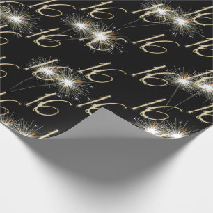 Gold Sparklers for 16th Birthday   Wrapping Paper