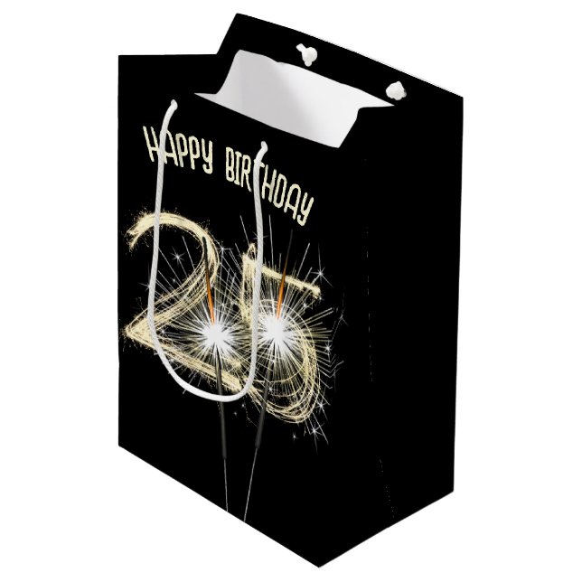 Gold Sparklers for 25th Birthday  Medium Gift Bag (Front Angled)