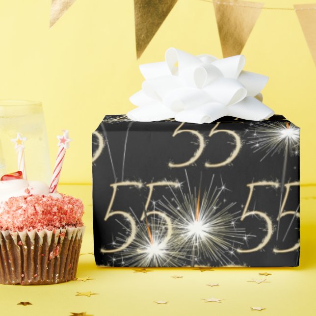 Gold Sparklers for 55th Birthday  Wrapping Paper (Birthday Party)