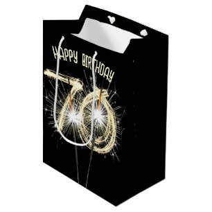 Gold Sparklers for 70th Birthday  Medium Gift Bag