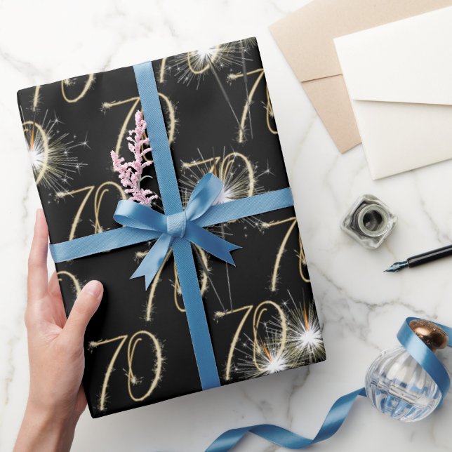 Gold Sparklers for 70th Birthday  Wrapping Paper (Gifting)