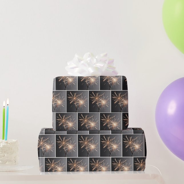 Gold Sparklers On Grey Wrapping Paper (Party Gifts)