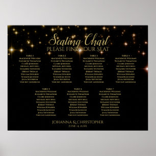 Gold Sparkles 7 Table Black Wedding Seating Chart