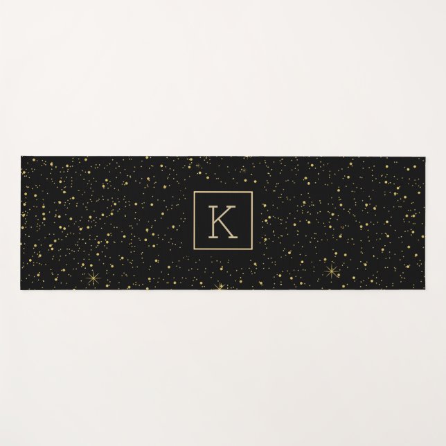Gold sparkles and glitter and black yoga mat (Front (Horizontal))