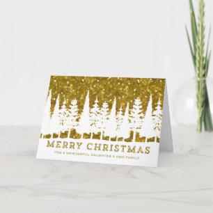 Gold Sparkles Daughter and her Family Christmas Holiday Card