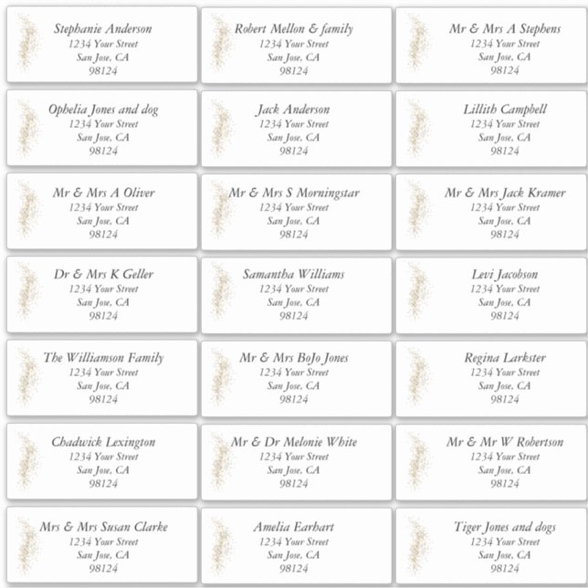 Gold Sparkles Guest Name Address Labels (Front)