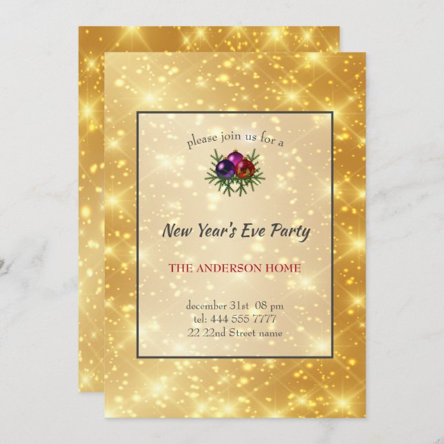 Gold Sparkling Background Invitation (Front/Back)