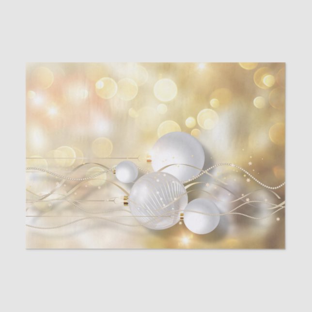 Gold Sparkling Background White Silver Ornaments Tissue Paper (Front)