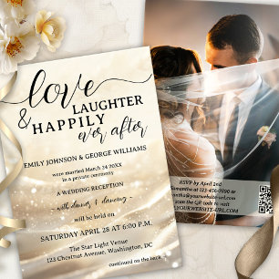 Gold Sparkling Elope Happily Ever After Wedding Invitation