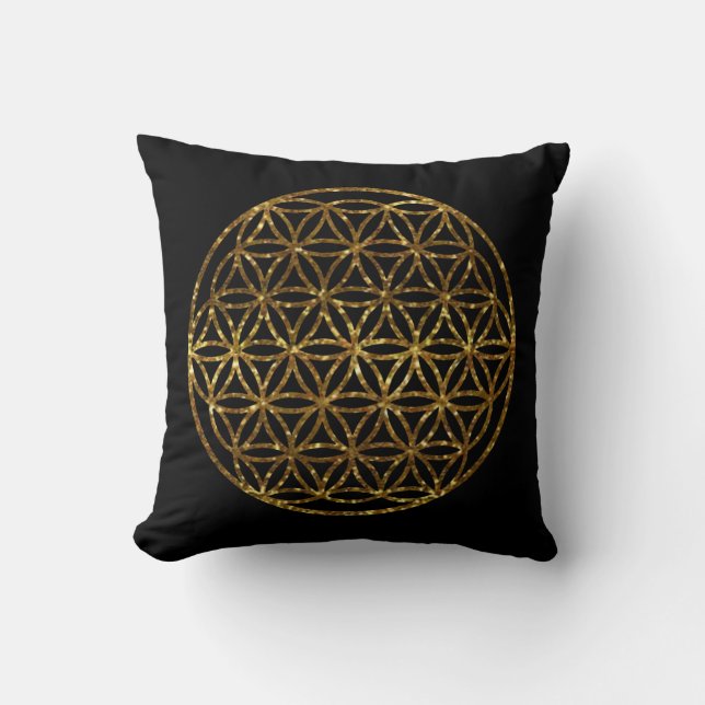 Gold Sparkling Flower of Life Cushion (Front)