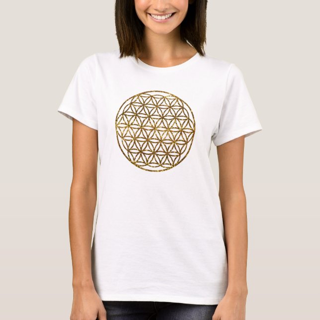 Gold Sparkling Flower of Life T-Shirt (Front)