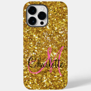 Gold sparkling glitter monogrammed    Case-Mate iPhone 14 pro max case