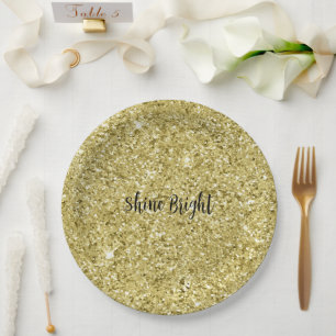 Gold Sparkling Glitter Paper Plate