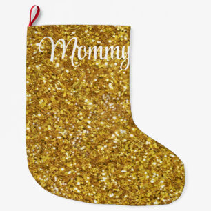 Gold sparkling glitter pattern large christmas stocking
