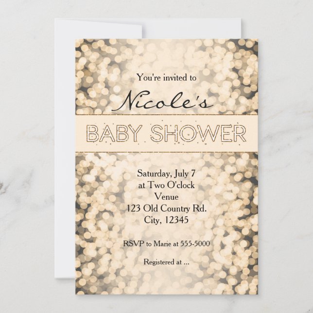 Gold Sparkling Lights BABY SHOWER Invitations (Front)