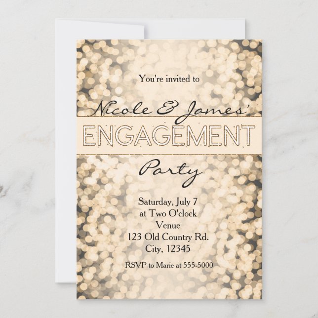 Gold Sparkling Lights Engagement Party Invitations (Front)